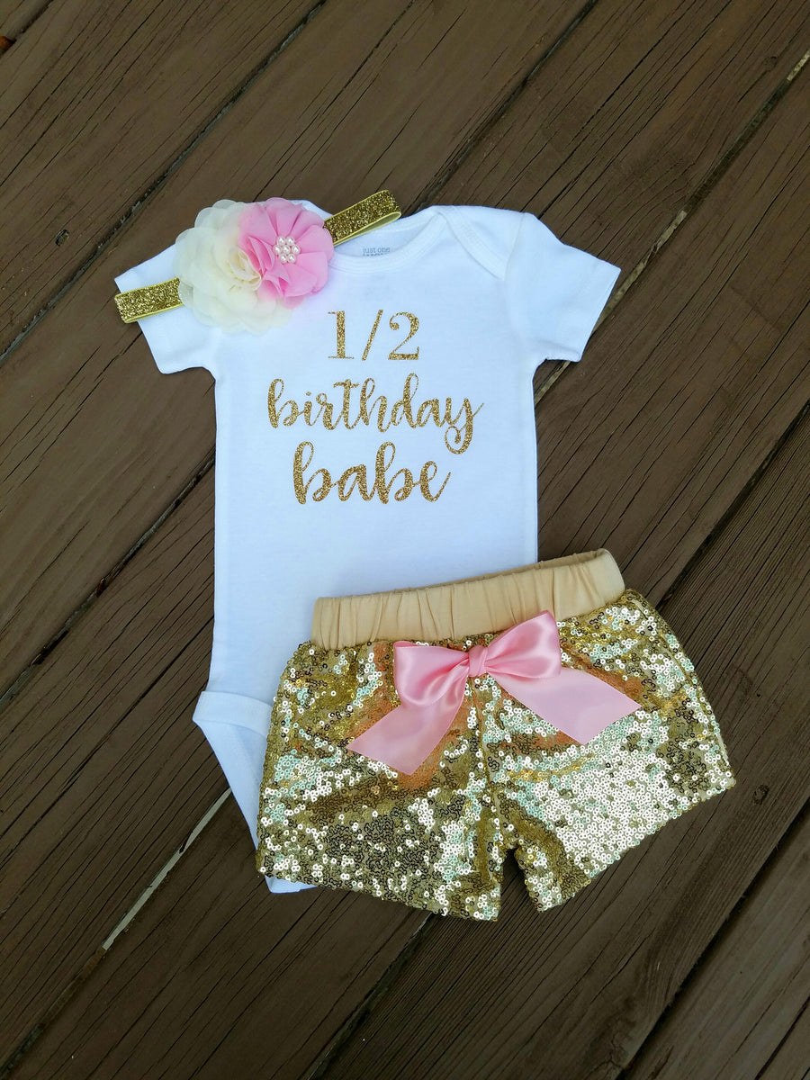 Half Birthday Pink And Gold Outfit Six Month Birthday Outfit Girls Adassa Rose