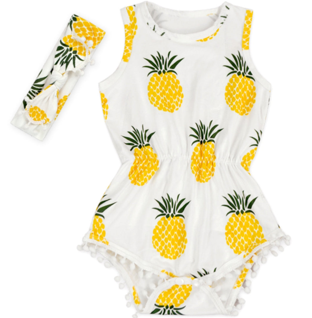 Pineapple Pom Pom Romper Set - Adassa Rose