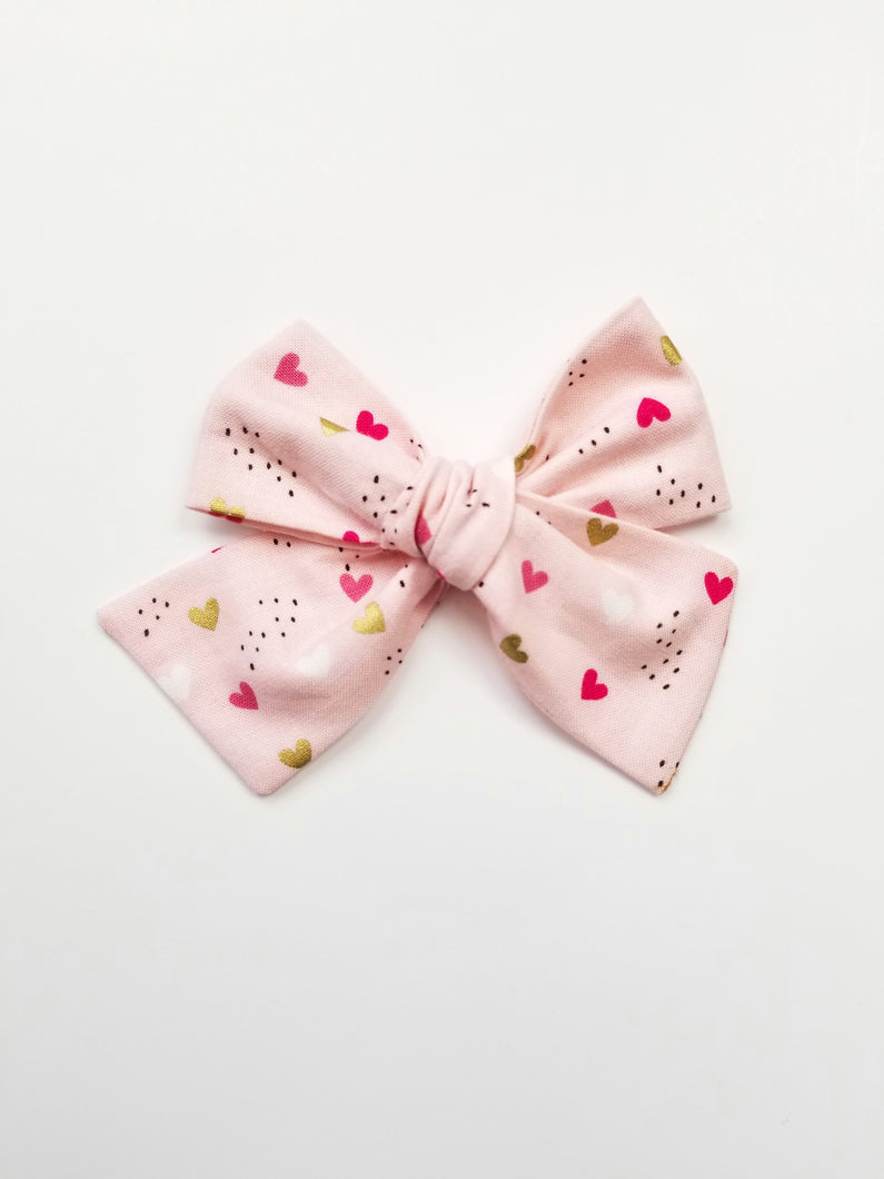 Galiana Pink And Gold Hearts Bow - Adassa Rose