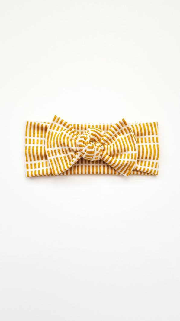 Mustard Lines Bow Headwrap - Adassa Rose