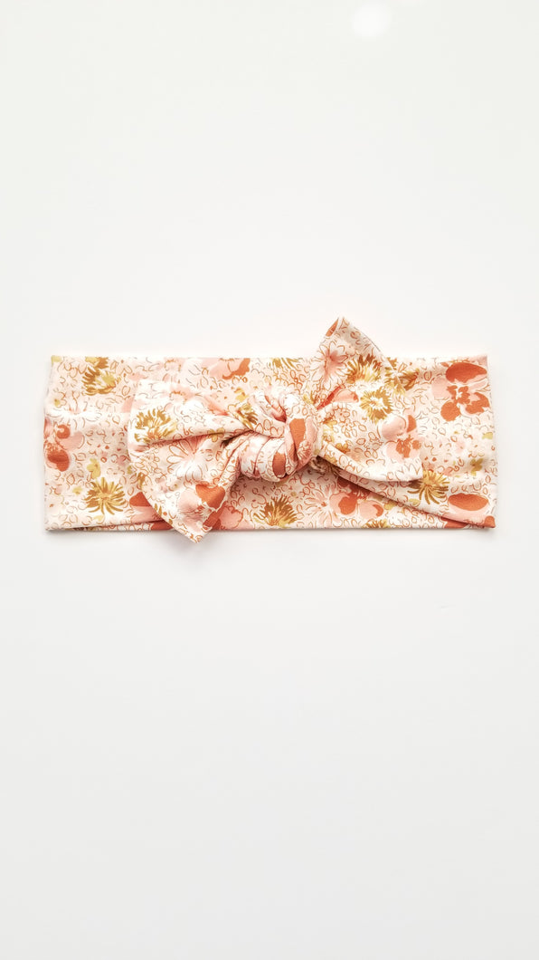 Floral Peach Bow Headwrap - Adassa Rose