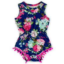 Load image into Gallery viewer, Navy Pom Pom Romper Girl - Adassa Rose