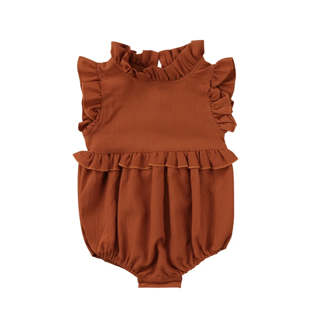 Nora Ruffle Baby Girl Romper | Rust - Adassa Rose